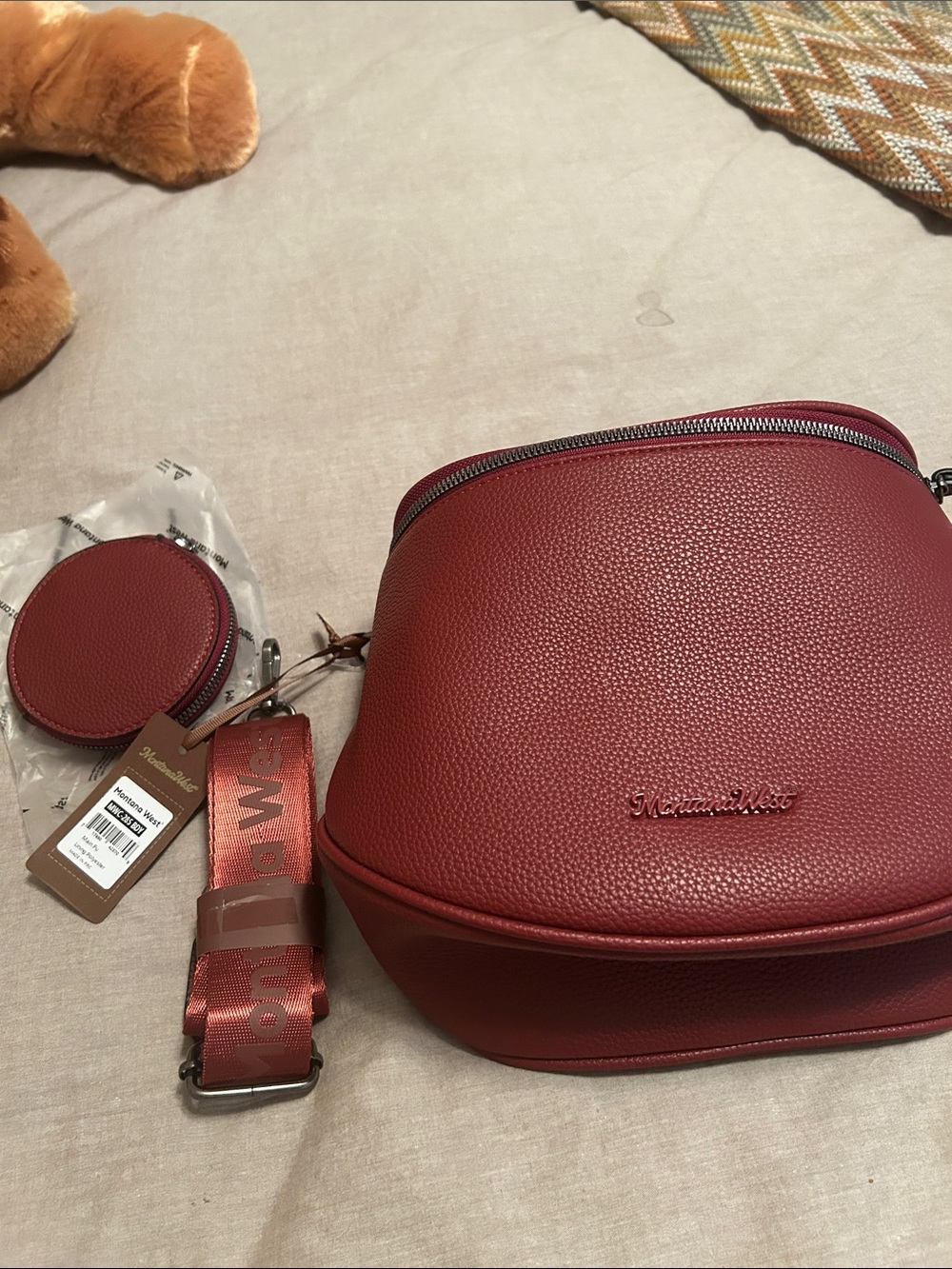 Mountain West Wine Red Pebbled Crossbody with Coin Pouch